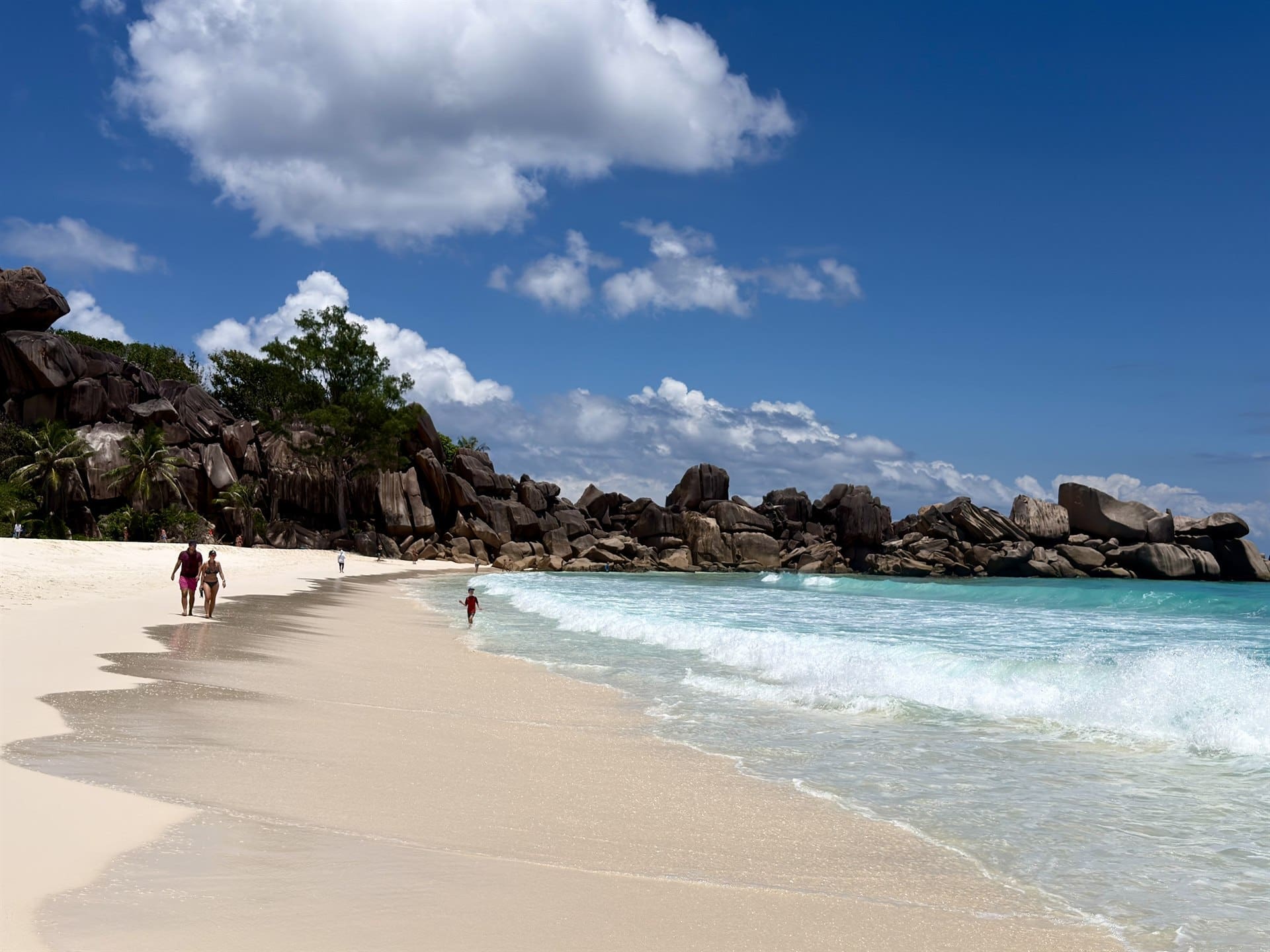 Sejšeli divlja plaža Grand Anse s tirkiznim valovima i bijelim pijeskom na otoku La Digue